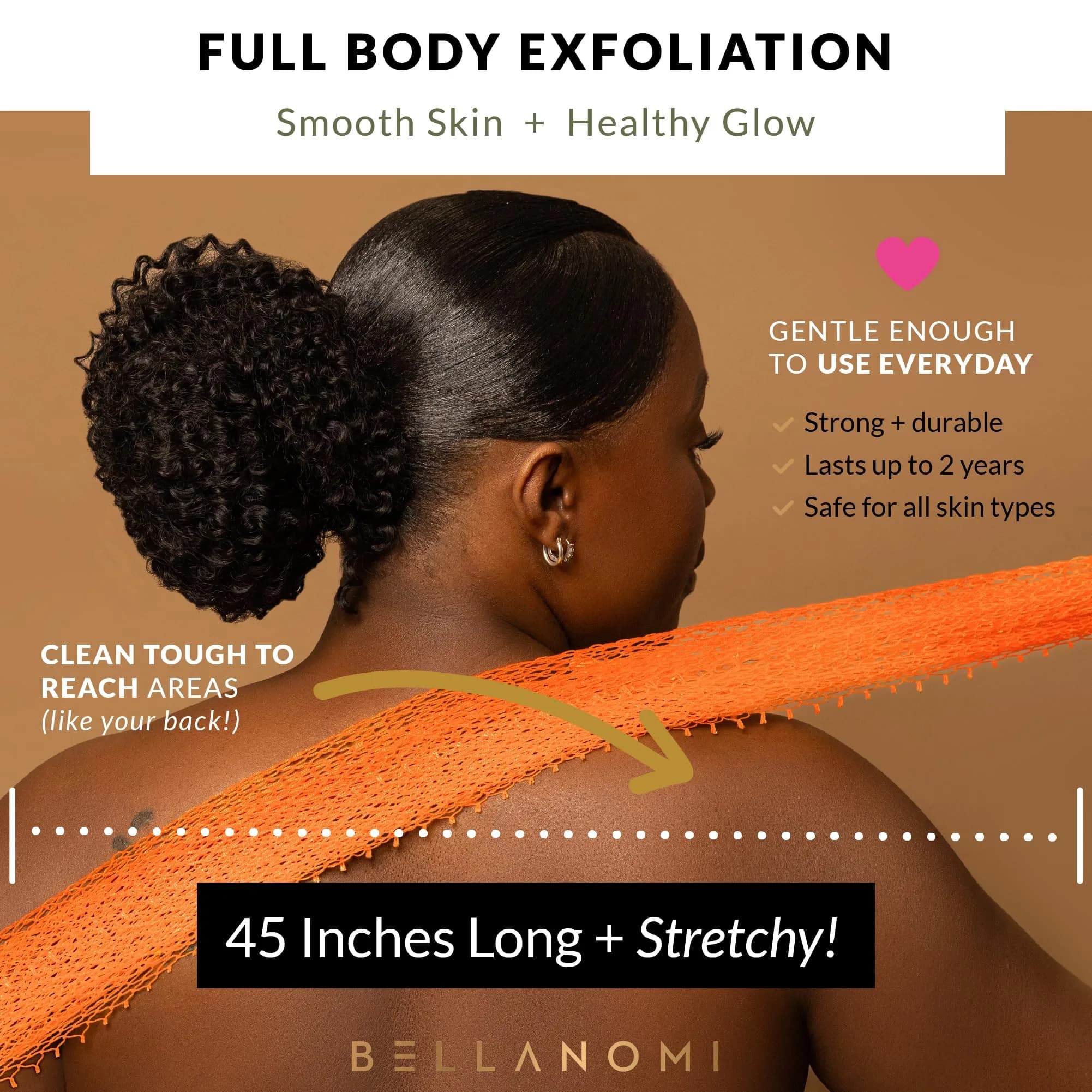 Bellanomi African Exfoliating Net Sponge Orange 114 cm (45 inches) | Authentic Sapo for Deep Exfoliation - view 4