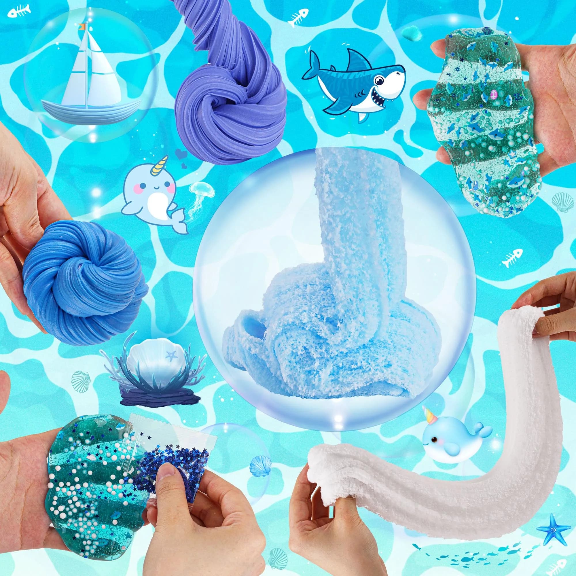 LAWOHO Blue Ocean Slime Kit 360ml (12.17 Fl Oz) | ASTM-Tested Non-Toxic Butter Cloud Crystal Slime - view 4