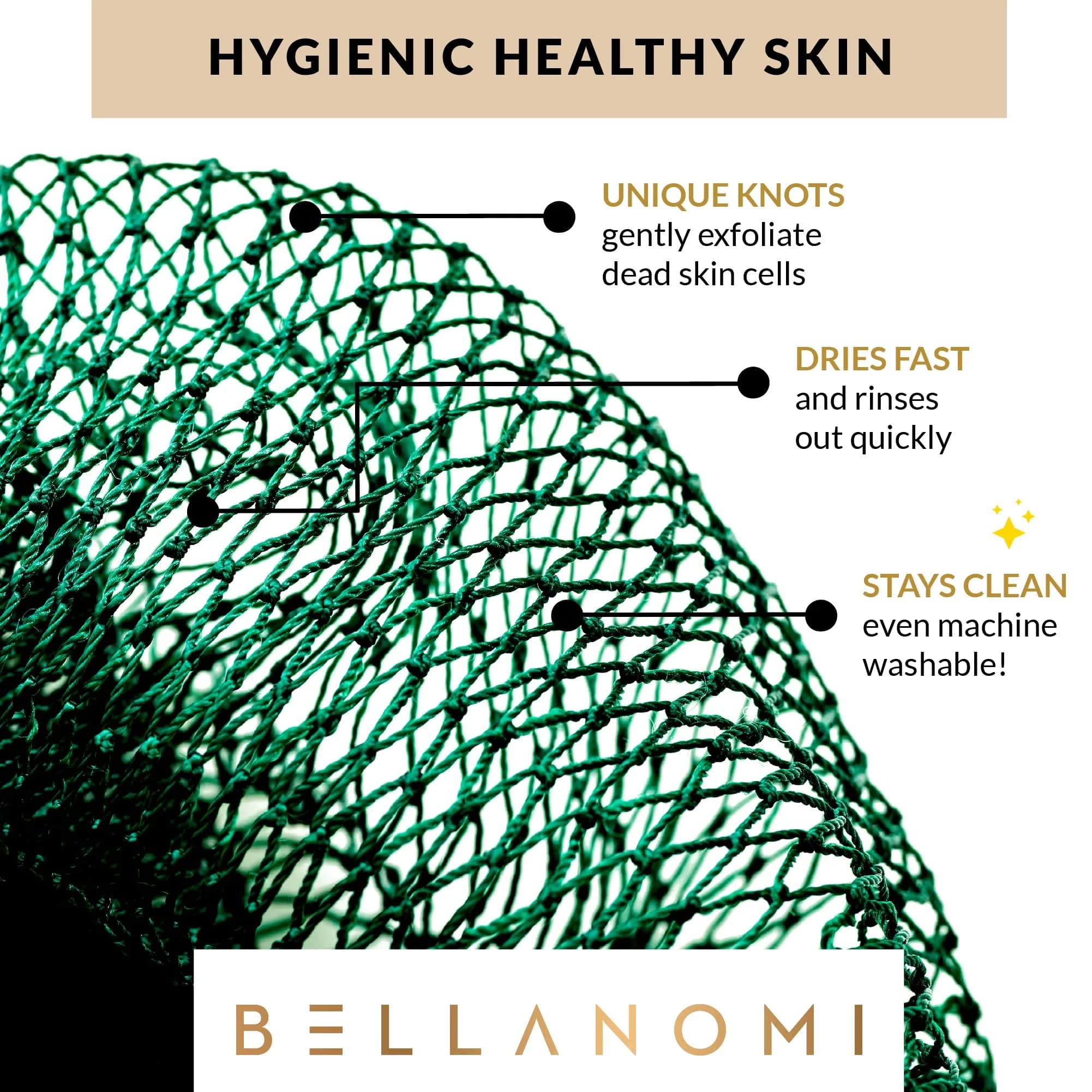 Bellanomi African Exfoliating Net Sponge Emerald Green 114 cm (45 inches) | Authentic Sapo for Deep Exfoliation - view 3