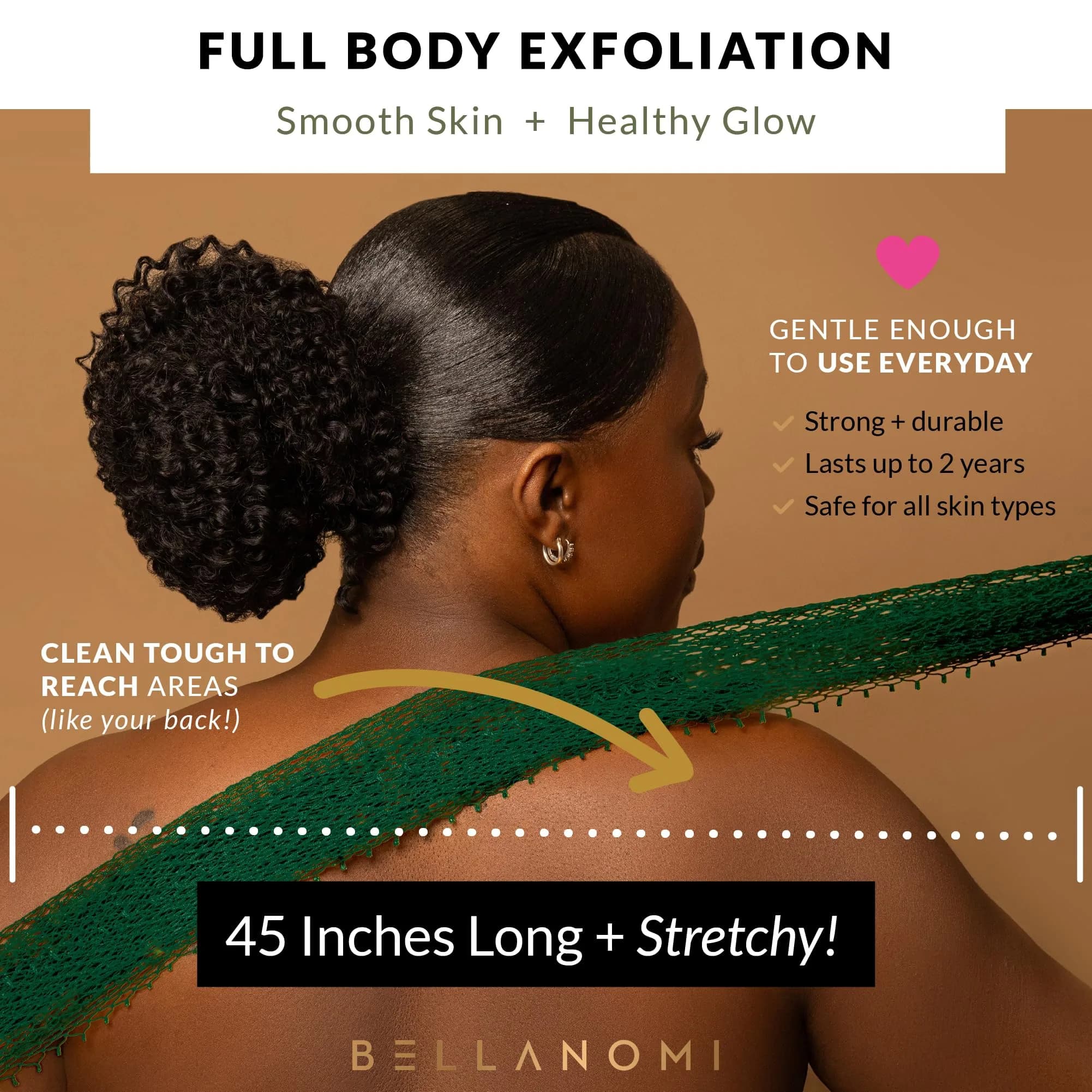 Bellanomi African Exfoliating Net Sponge Emerald Green 114 cm (45 inches) | Authentic Sapo for Deep Exfoliation - view 4
