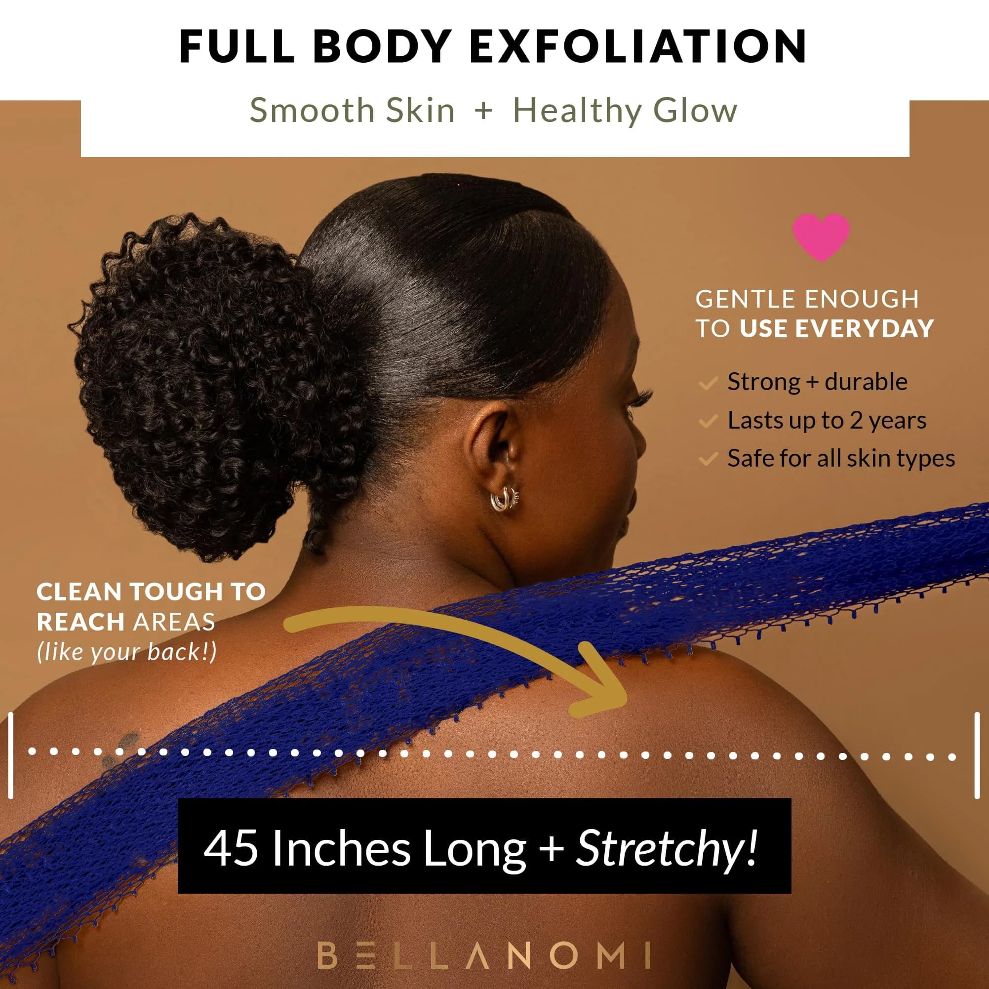 Bellanomi African Exfoliating Net Sponge Navy Blue 104 cm (41 inches) | Authentic Sapo Cloth for Back and Body - view 4