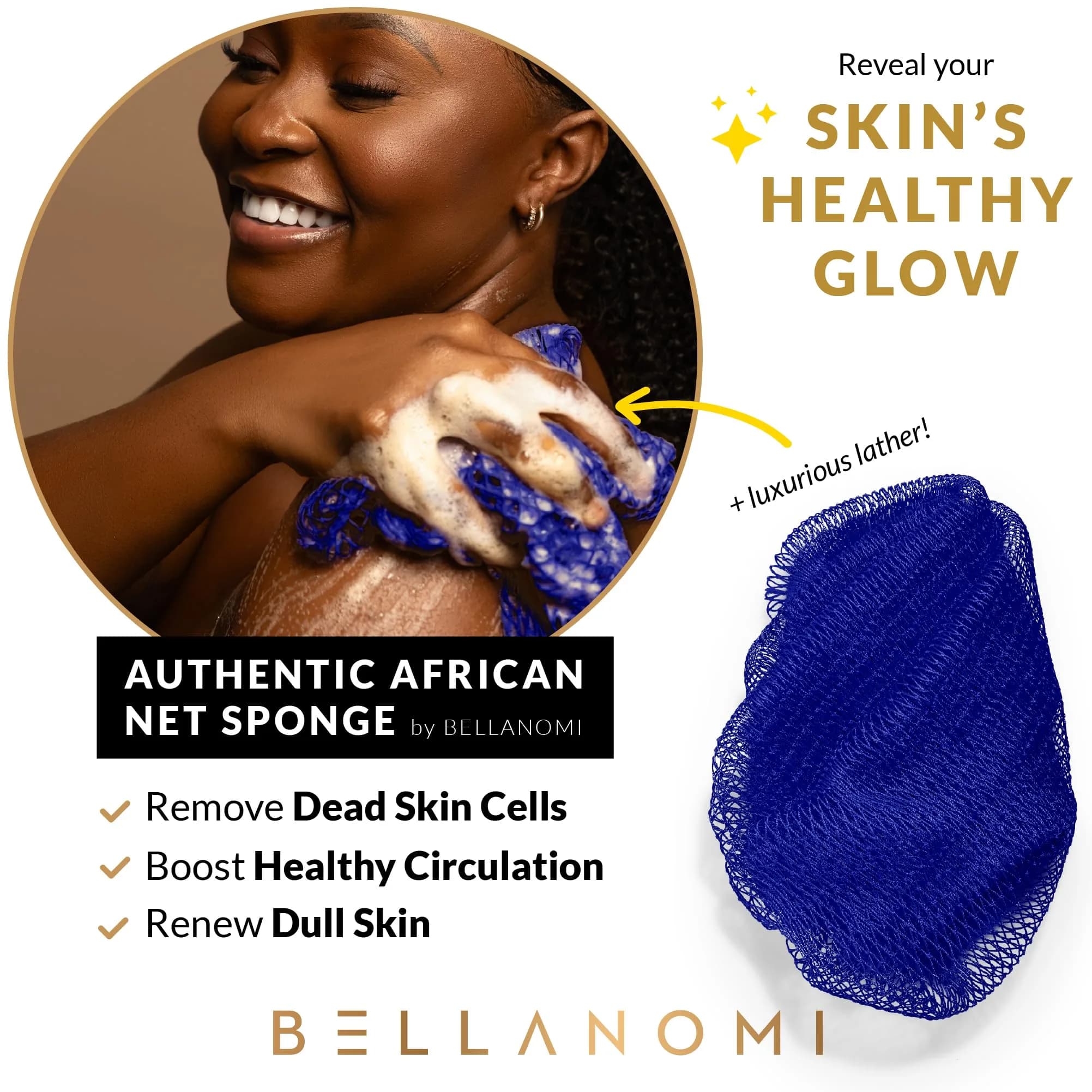 Bellanomi African Exfoliating Net Sponge Navy Blue 104 cm (41 inches) | Authentic Sapo Cloth for Back and Body - view 2