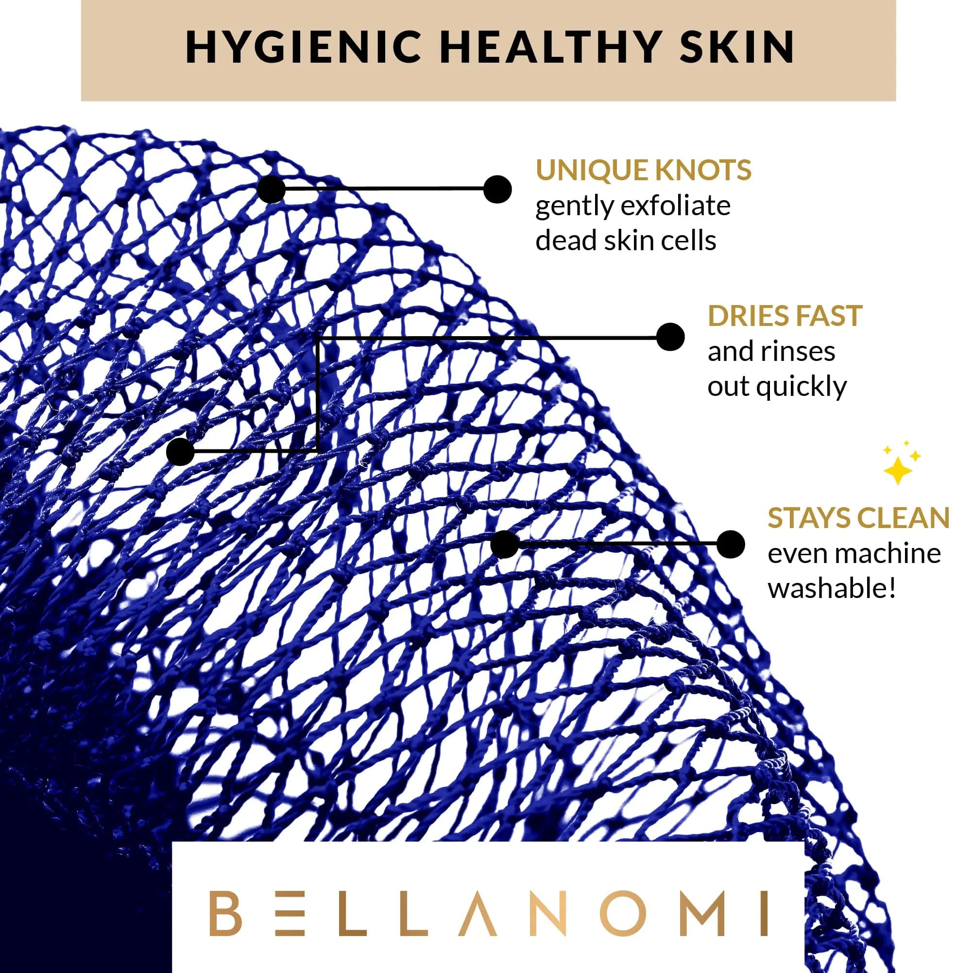 Bellanomi African Exfoliating Net Sponge Navy Blue 104 cm (41 inches) | Authentic Sapo Cloth for Back and Body - view 3