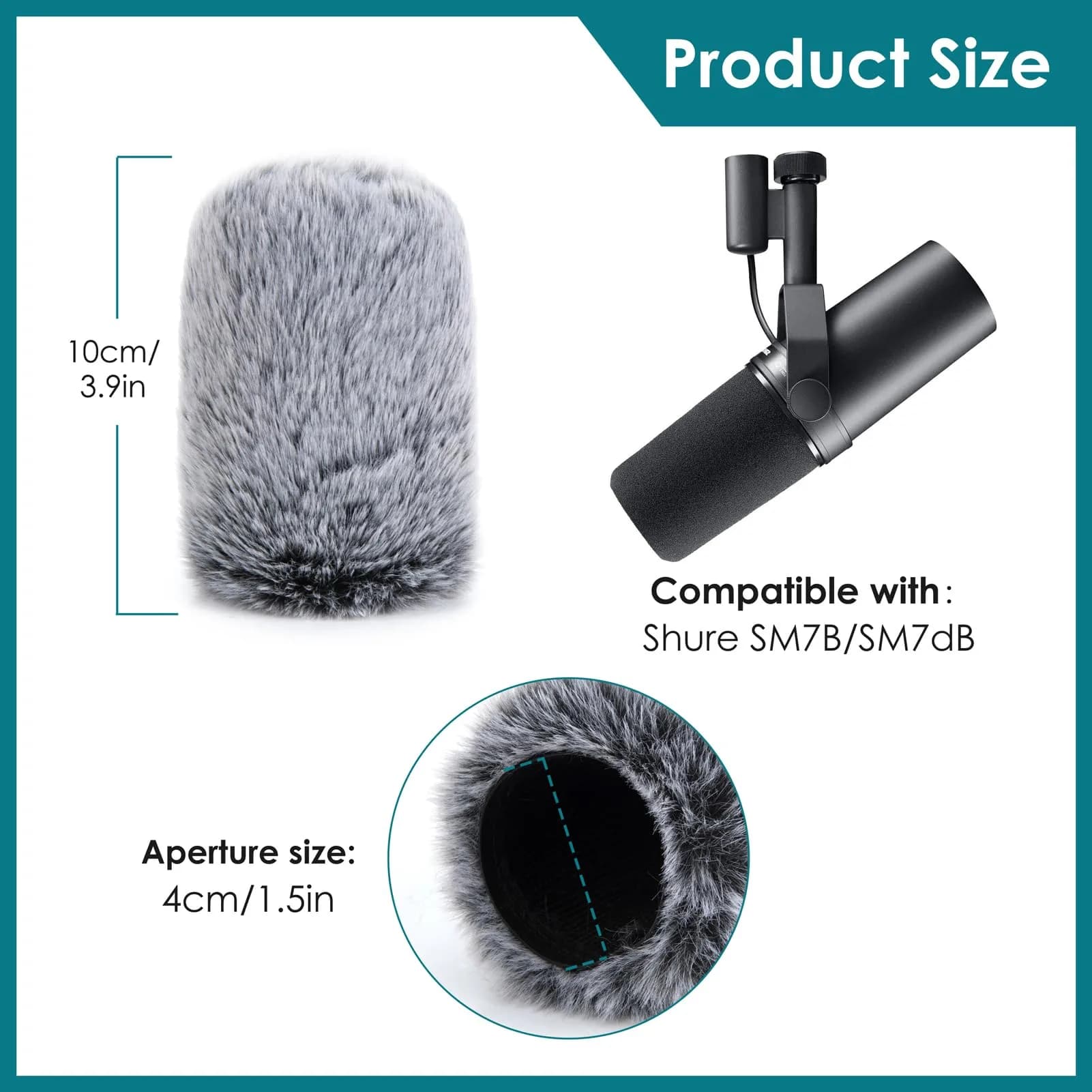 YOUSHARES Gray Furry Windscreen Muff for Shure SM7B Microphones | Reduces Plosives & Wind Noise - view 4