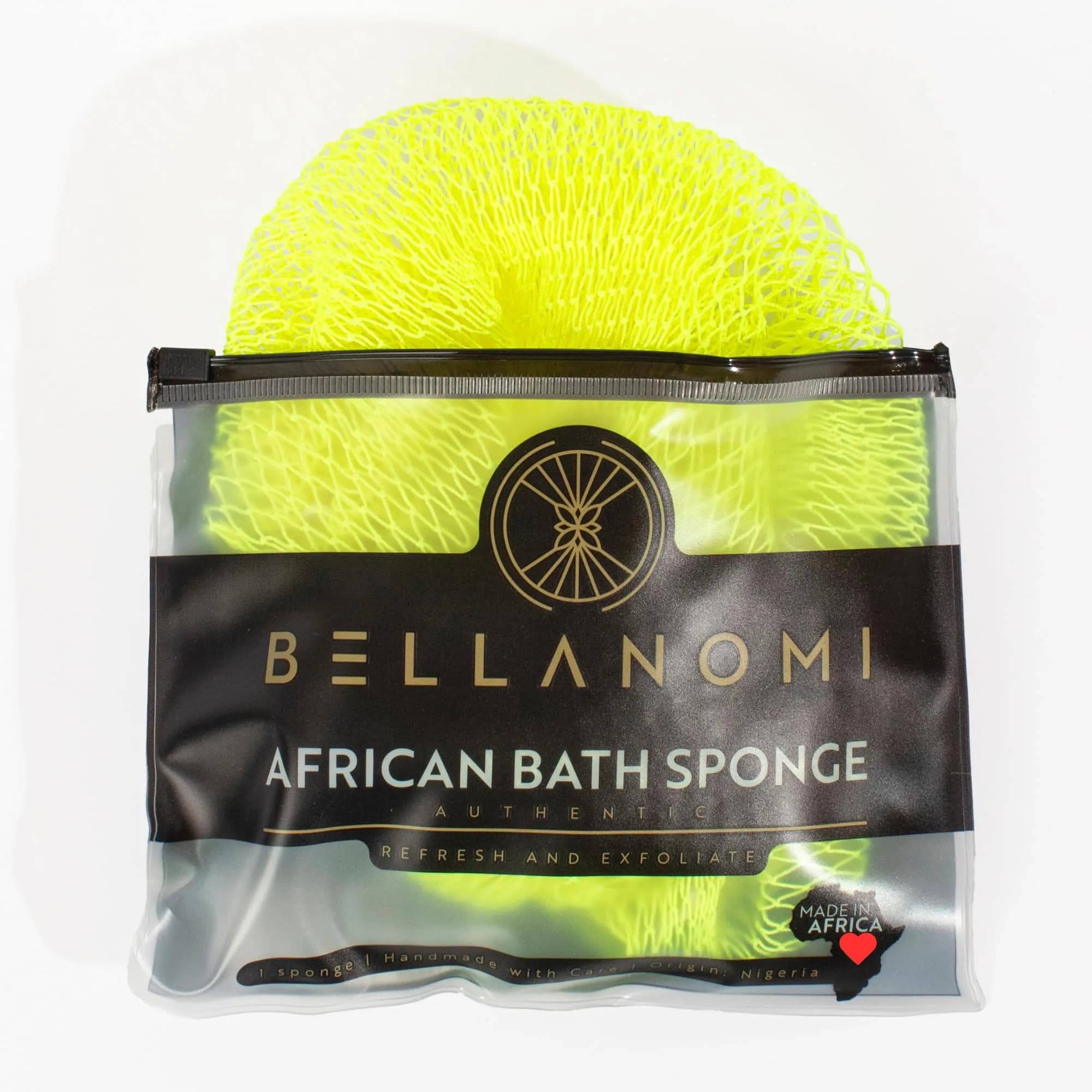 Bellanomi African Exfoliating Net Sponge Lemon 114 cm (45 inches) | Authentic Sapo Back Scrubber - main product image