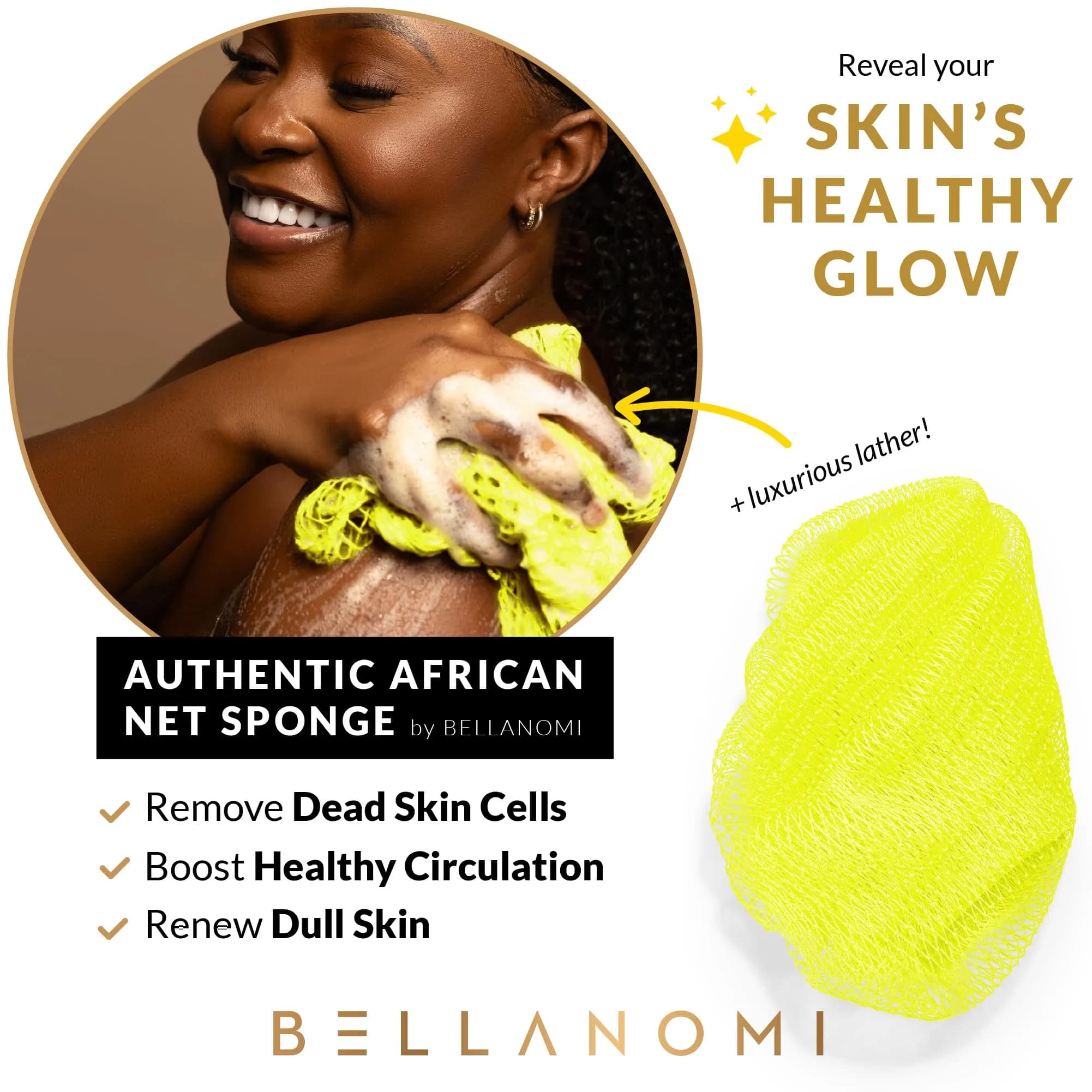 Bellanomi African Exfoliating Net Sponge Lemon 114 cm (45 inches) | Authentic Sapo Back Scrubber - view 2