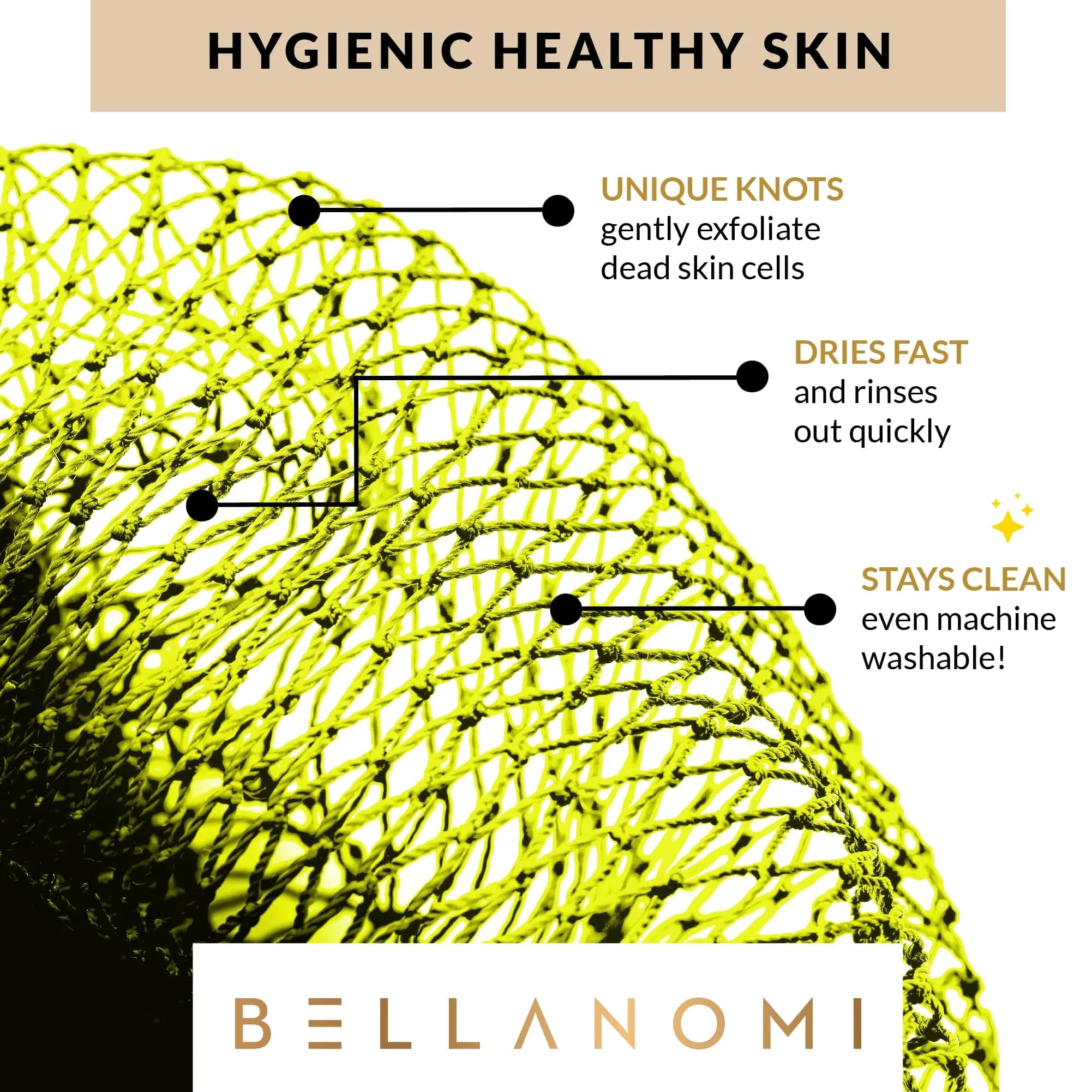 Bellanomi African Exfoliating Net Sponge Lemon 114 cm (45 inches) | Authentic Sapo Back Scrubber - view 3