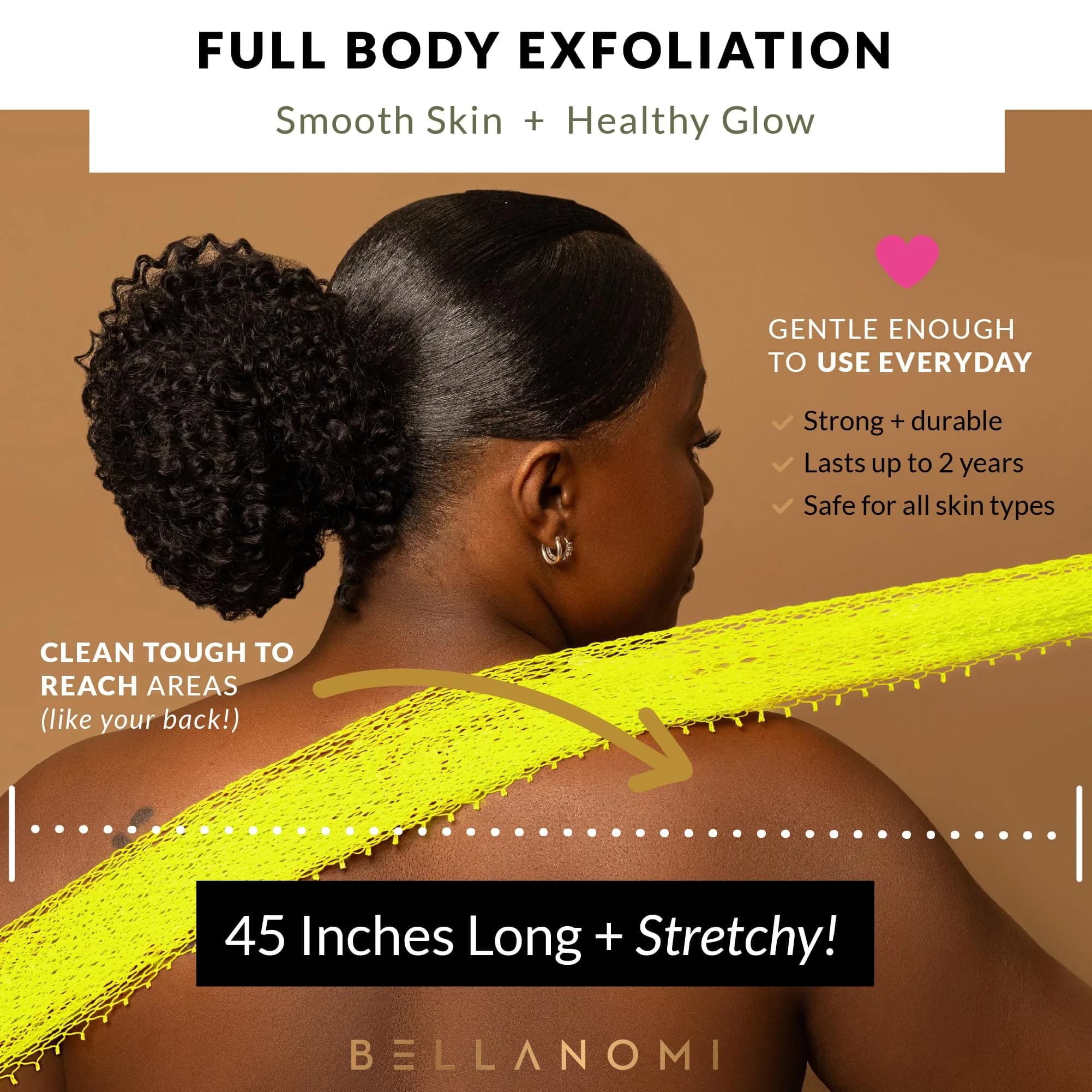 Bellanomi African Exfoliating Net Sponge Lemon 114 cm (45 inches) | Authentic Sapo Back Scrubber - view 4