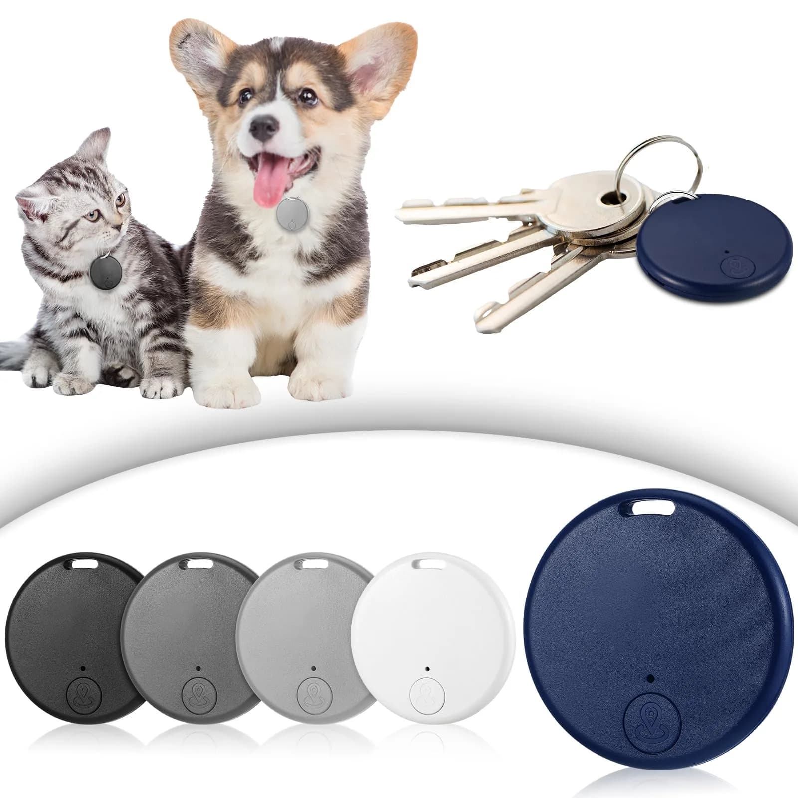 Konohan 5-Pack Item Finder Tag Locator 3.8cm Diameter | Bluetooth Tracker for Keys, Wallets, Bags, Pets - main product image