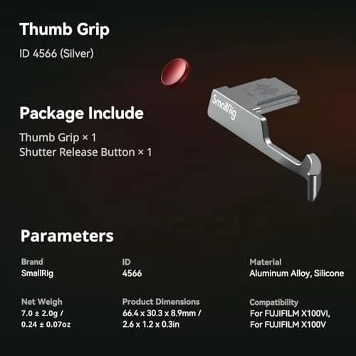 SMALLRIG Thumb Grip with Hot Shoe Cover for FUJIFILM X100VI/X100V (Silver) | Ergonomic Grip with Shutter Button thumbnail 8