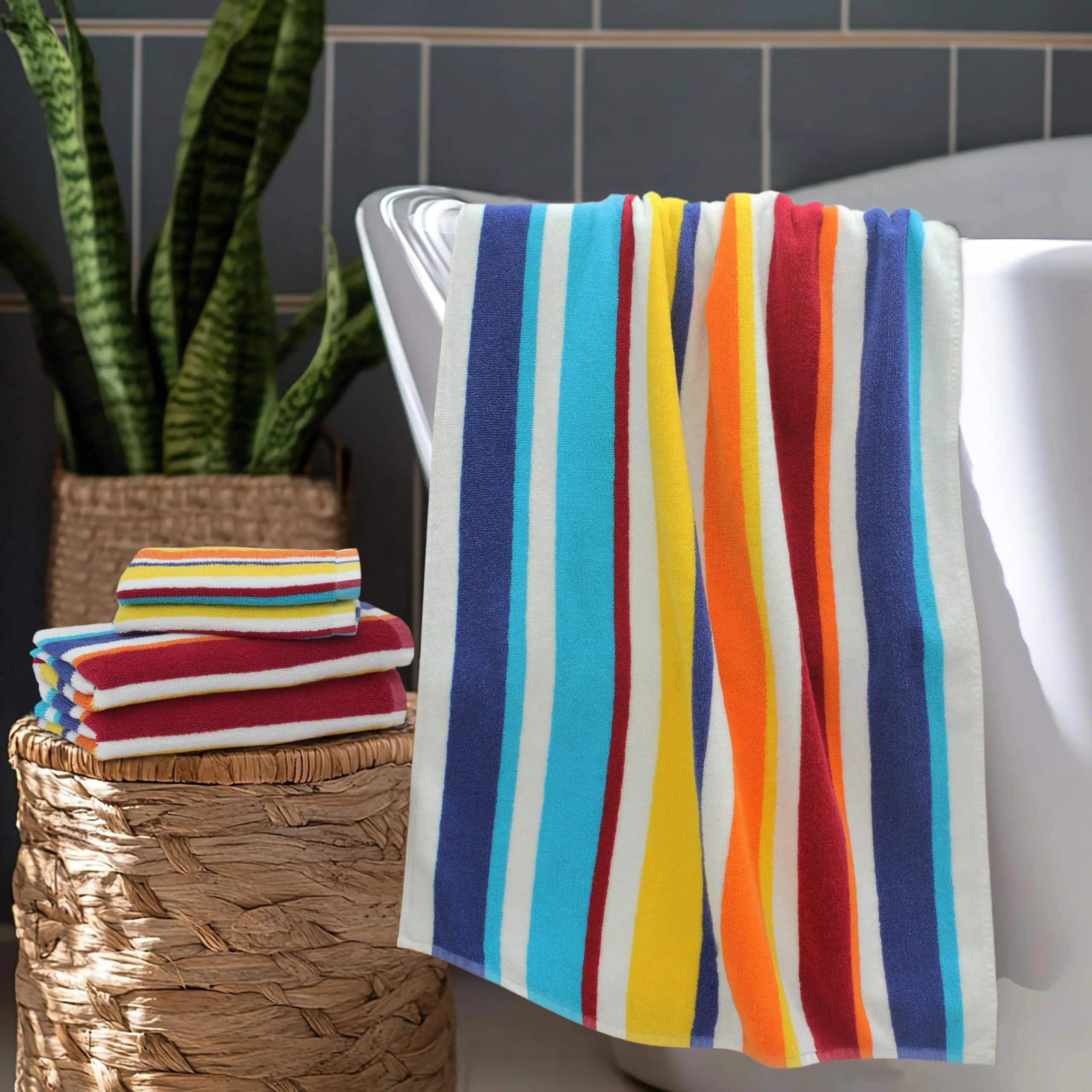 ORIGINAL KIDS 6 Piece Cabana Stripe Cotton Towel Set | 450 GSM Quick-Dry Absorbent - view 2