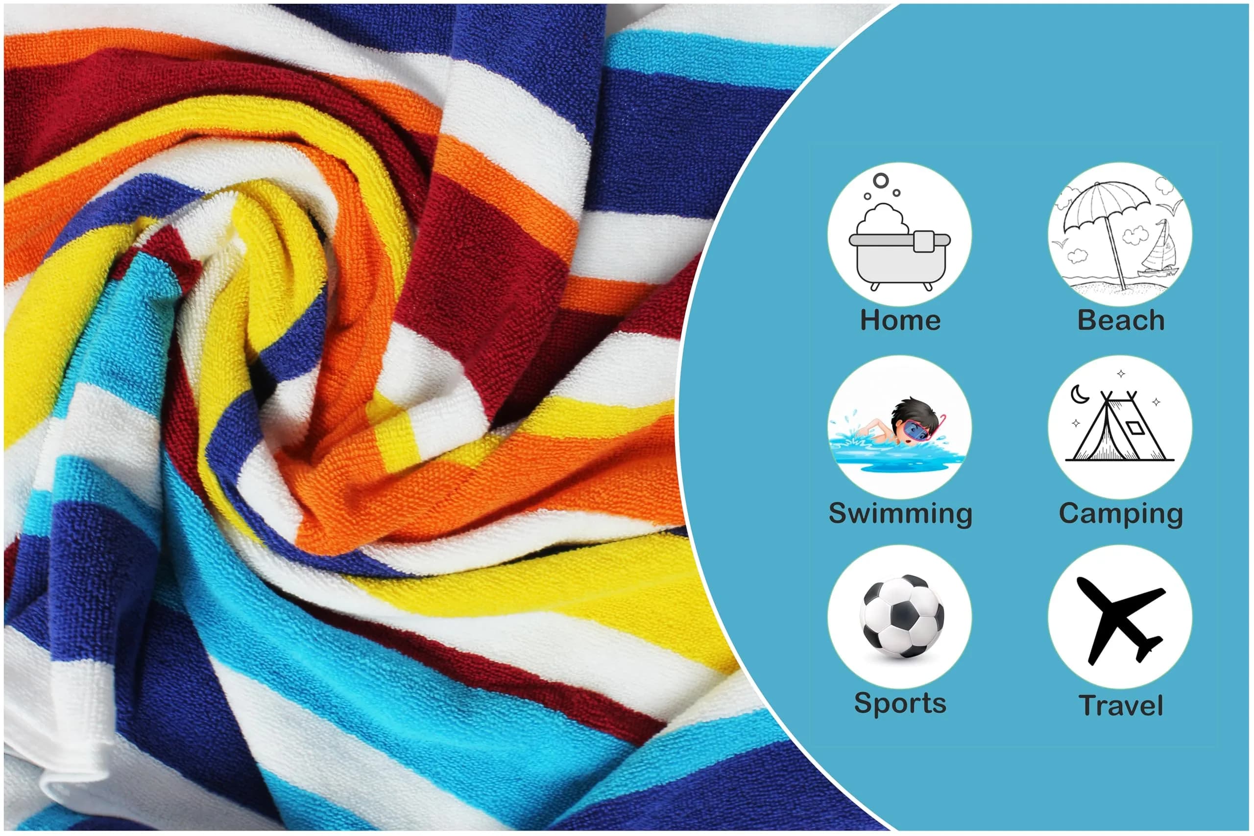 ORIGINAL KIDS 6 Piece Cabana Stripe Cotton Towel Set | 450 GSM Quick-Dry Absorbent - view 4