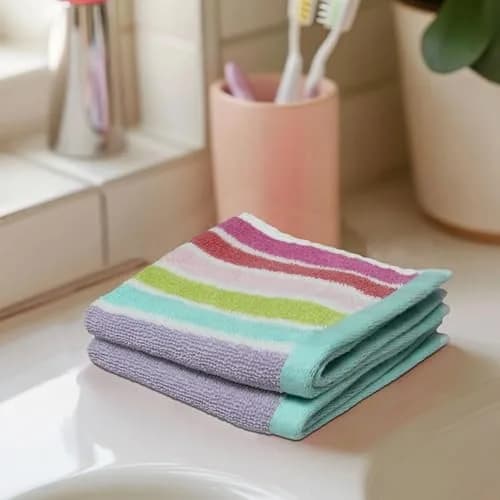 ORIGINAL KIDS 100% Cotton Wash Cloths Set of 12 - Pink Multi Stripe 30x30cm (12x12 Inch) thumbnail 4