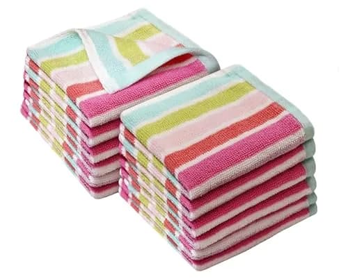 ORIGINAL KIDS 100% Cotton Wash Cloths Set of 12 - Pink Multi Stripe 30x30cm (12x12 Inch) thumbnail 1