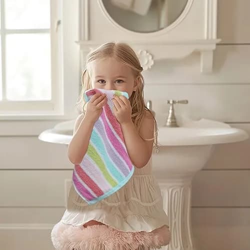 ORIGINAL KIDS 100% Cotton Wash Cloths Set of 12 - Pink Multi Stripe 30x30cm (12x12 Inch) thumbnail 2