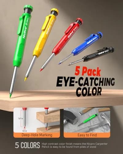 Nicpro 27 Pack Carpenter Pencils for Woodworking | 2.0mm & 2.8mm Leads, Center Punch, Scribe Tool, Storage Case thumbnail 2