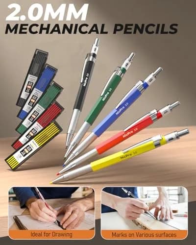 Nicpro 27 Pack Carpenter Pencils for Woodworking | 2.0mm & 2.8mm Leads, Center Punch, Scribe Tool, Storage Case thumbnail 3