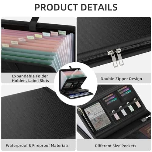 Huolewa Fireproof Accordion File Organizer with 13 Pockets | Waterproof Flame Retardant Document Folder thumbnail 5