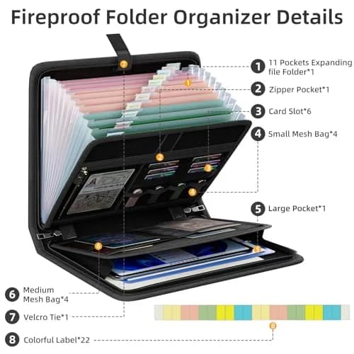 Huolewa Fireproof Accordion File Organizer with 13 Pockets | Waterproof Flame Retardant Document Folder thumbnail 7