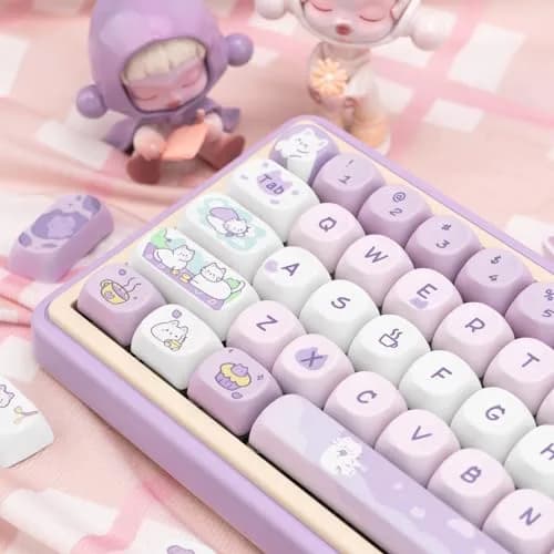 COOMICKEY Cute Keycaps Cat Afternoon Tea Purple PBT Key Cap for Cherry MX | MOA Profile, 132 Keys, Compatible with Mechanical Keyboards thumbnail 4