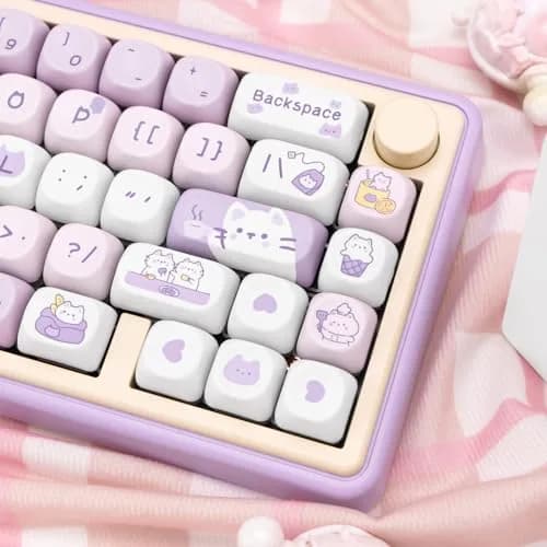 COOMICKEY Cute Keycaps Cat Afternoon Tea Purple PBT Key Cap for Cherry MX | MOA Profile, 132 Keys, Compatible with Mechanical Keyboards thumbnail 5