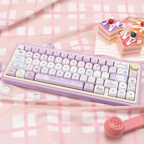 COOMICKEY Cute Keycaps Cat Afternoon Tea Purple PBT Key Cap for Cherry MX | MOA Profile, 132 Keys, Compatible with Mechanical Keyboards thumbnail 6