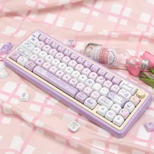COOMICKEY Cute Keycaps Cat Afternoon Tea Purple PBT Key Cap for Cherry MX | MOA Profile, 132 Keys, Compatible with Mechanical Keyboards thumbnail 7