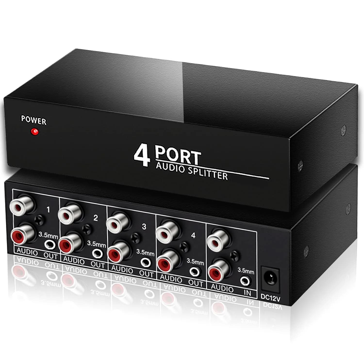 FlyroadUp 3.5mm Aux RCA L/R Audio Splitter 1 in 4 Out | Reliable Home Audio Distributor — Black