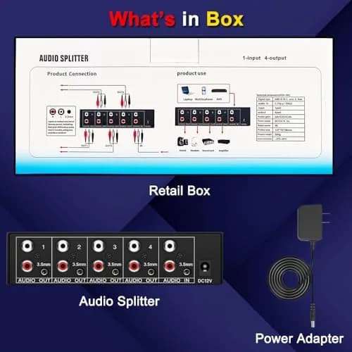 FlyroadUp 3.5mm Aux RCA L/R Audio Splitter 1 in 4 Out | Reliable Home Audio Distributor thumbnail 7