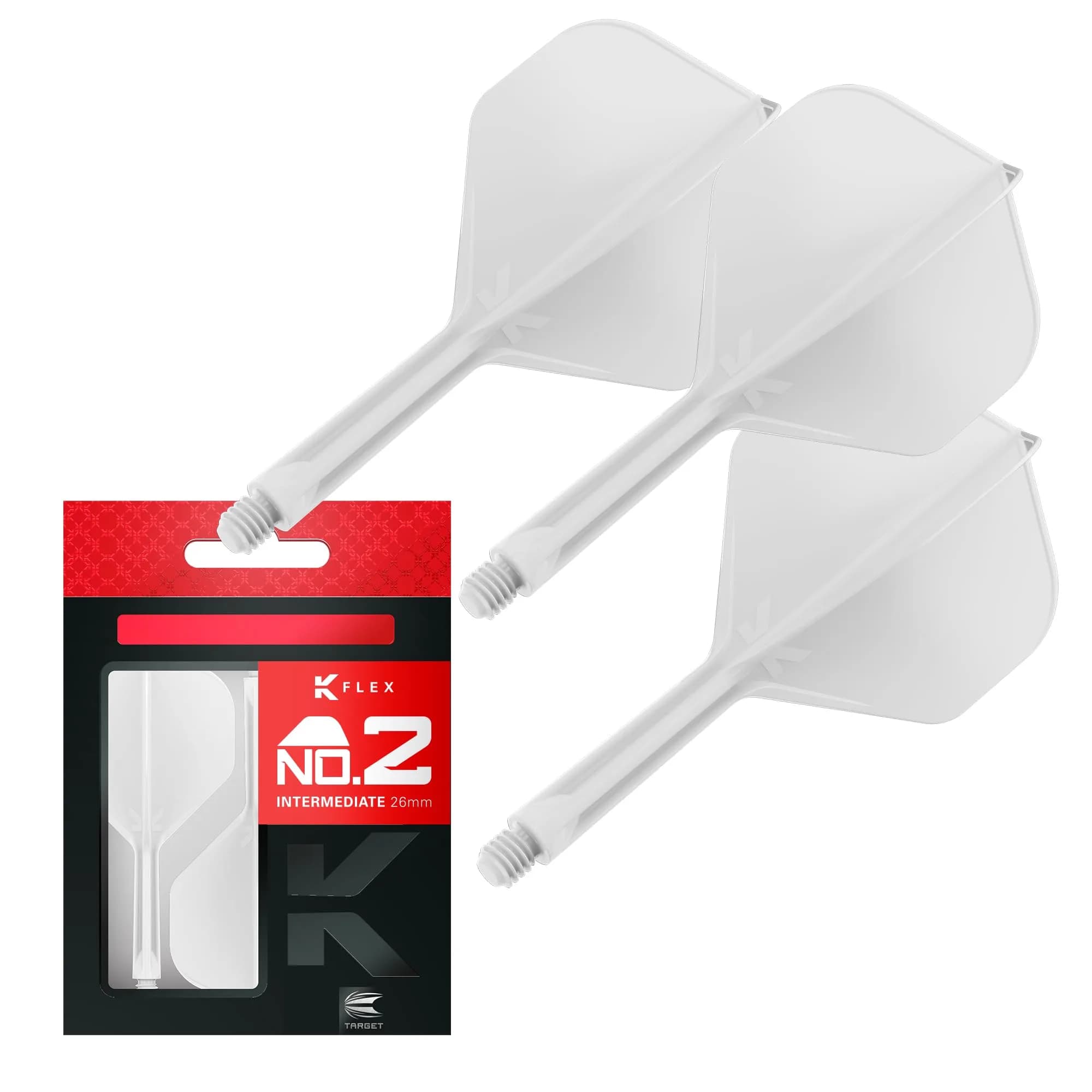 Target Darts K Flex Integrated Dart Flights and Shafts Short Clear No.2 | Pack of 3, 19mm Shafts | Professional Dart Accessories — White