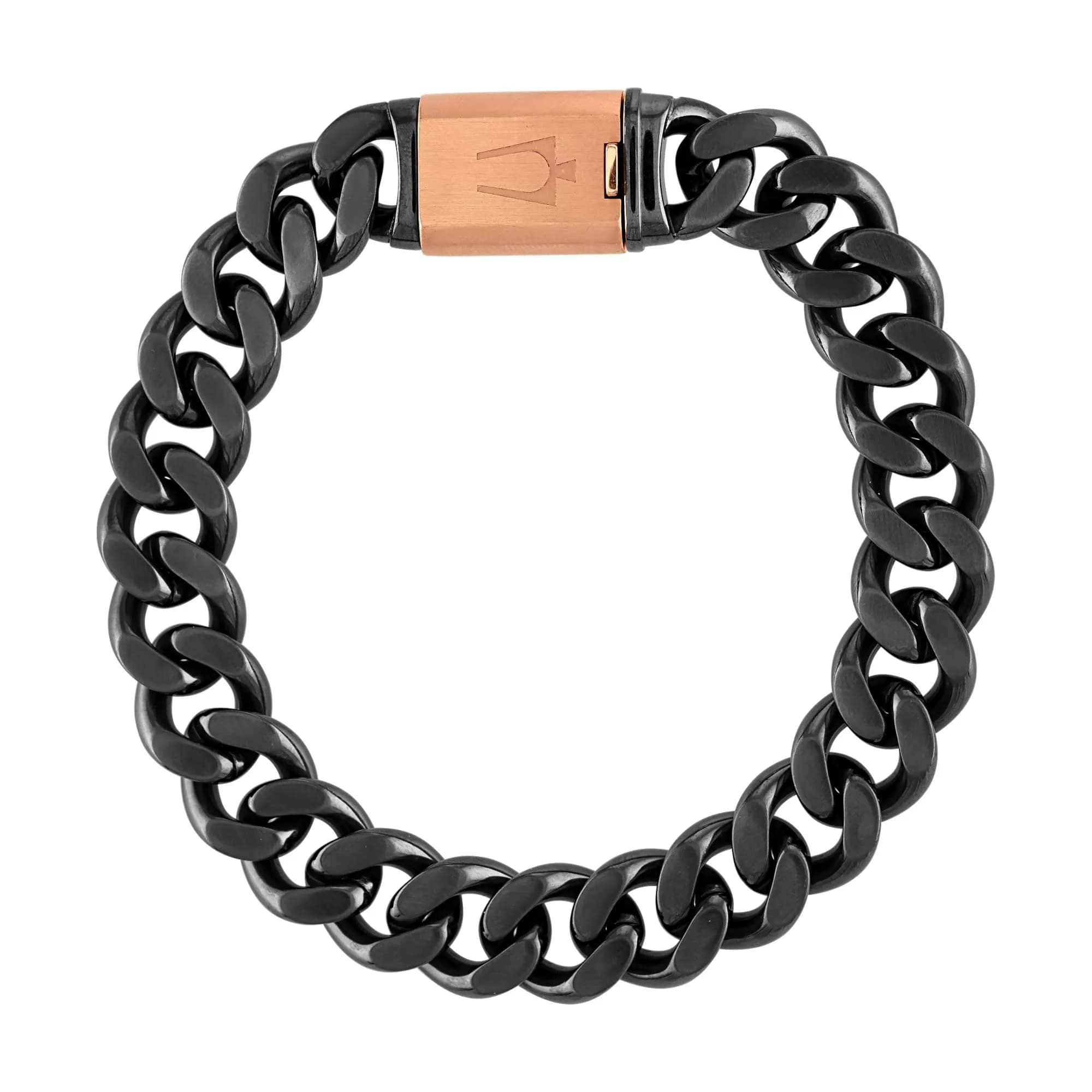 Bulova Men's Latin Grammy 13mm Curb Chain 8.5" Gunmetal & Rose | Dual Brushed & Polished Finish — Gunmetal
