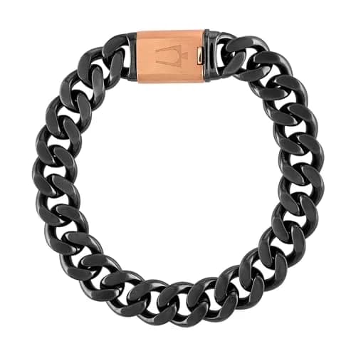 Bulova Men's Latin Grammy 13mm Curb Chain 8.5" Gunmetal & Rose | Dual Brushed & Polished Finish thumbnail 1