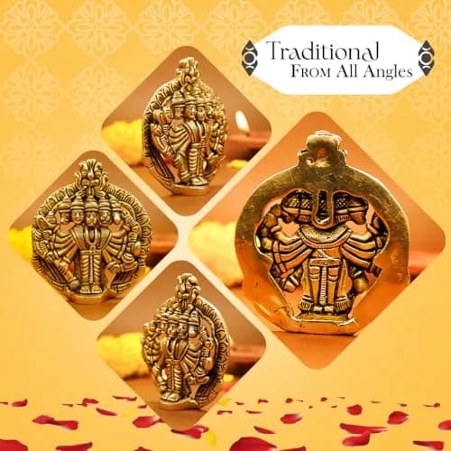Ekhasa Panchmukhi Hanuman Statue 10 cm (3.93 in) Brass | Vastu Protection Door Entrance Figurine thumbnail 4