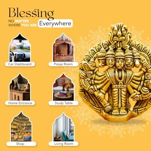 Ekhasa Panchmukhi Hanuman Statue 10 cm (3.93 in) Brass | Vastu Protection Door Entrance Figurine thumbnail 5