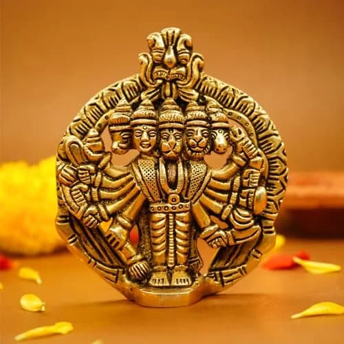Ekhasa Panchmukhi Hanuman Statue 10 cm (3.93 in) Brass | Vastu Protection Door Entrance Figurine thumbnail 1