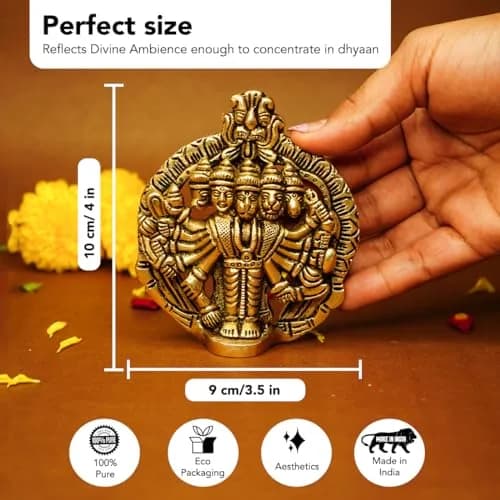 Ekhasa Panchmukhi Hanuman Statue 10 cm (3.93 in) Brass | Vastu Protection Door Entrance Figurine thumbnail 2