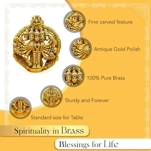 Ekhasa Panchmukhi Hanuman Statue 10 cm (3.93 in) Brass | Vastu Protection Door Entrance Figurine thumbnail 3