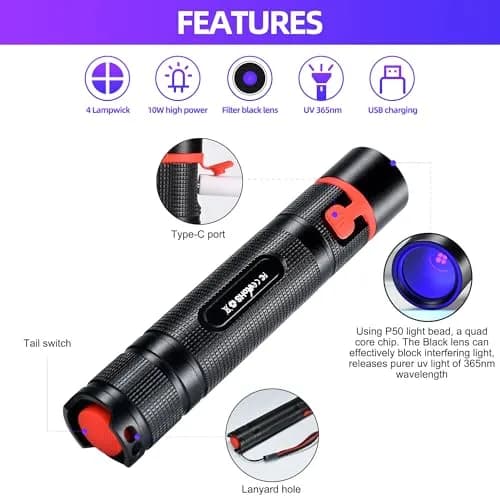 DARKBEAM UV Flashlight 365nm Black Light Woods Lamp | Portable Pet Urine & Currency Detector thumbnail 2