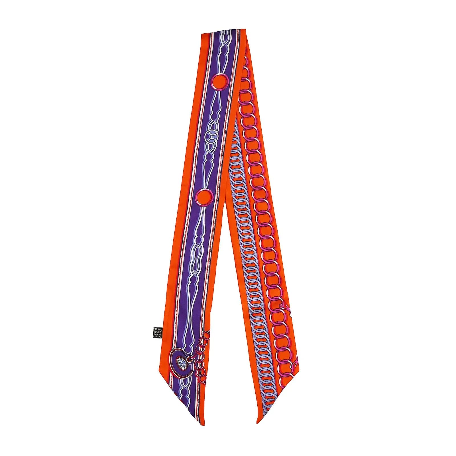 JERLA 100% Mulberry Silk Scarf 88cm x 5cm | Graphic Print Handbag Tie Hair Ribbon