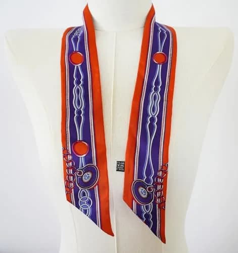 JERLA 100% Mulberry Silk Scarf 88cm x 5cm | Graphic Print Handbag Tie Hair Ribbon thumbnail 4