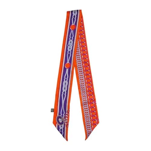 JERLA 100% Mulberry Silk Scarf 88cm x 5cm | Graphic Print Handbag Tie Hair Ribbon thumbnail 1