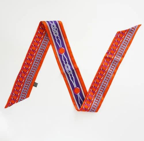 JERLA 100% Mulberry Silk Scarf 88cm x 5cm | Graphic Print Handbag Tie Hair Ribbon thumbnail 2