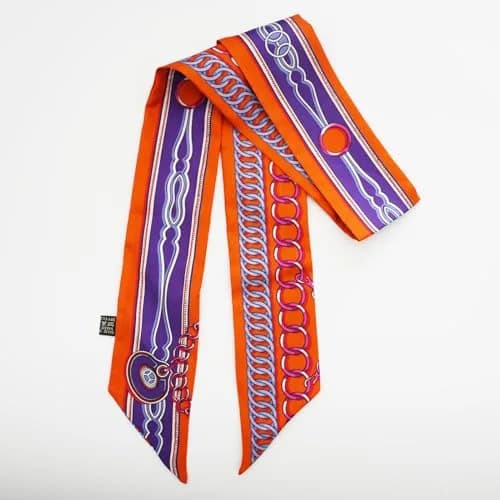 JERLA 100% Mulberry Silk Scarf 88cm x 5cm | Graphic Print Handbag Tie Hair Ribbon thumbnail 3
