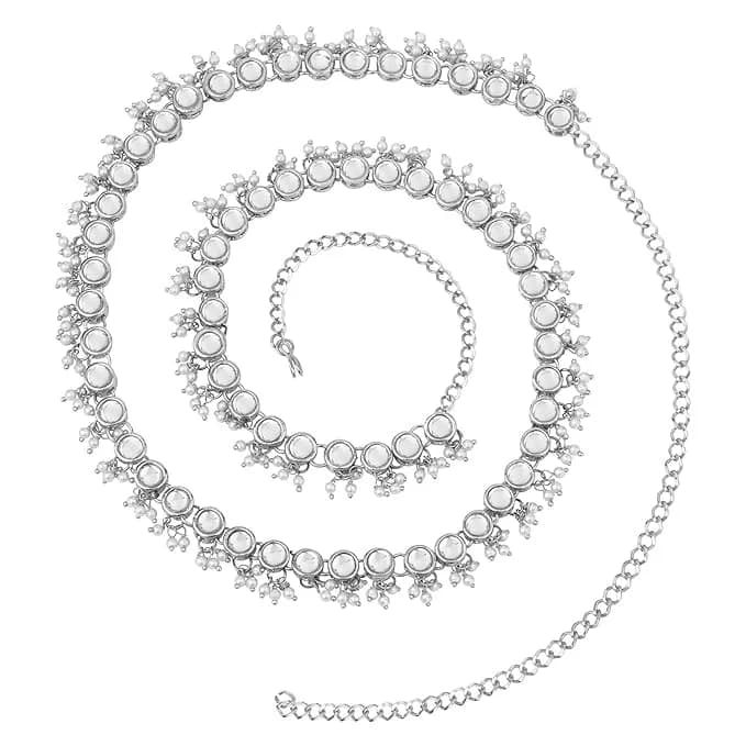 I Jewels Silver Plated Waist Chain for Women | Adjustable Indian Wedding Belly Kamarband thumbnail 2