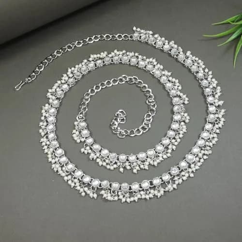 I Jewels Silver Plated Waist Chain for Women | Adjustable Indian Wedding Belly Kamarband thumbnail 3