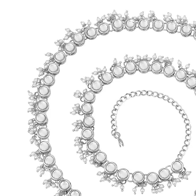 I Jewels Silver Plated Waist Chain for Women | Adjustable Indian Wedding Belly Kamarband thumbnail 7