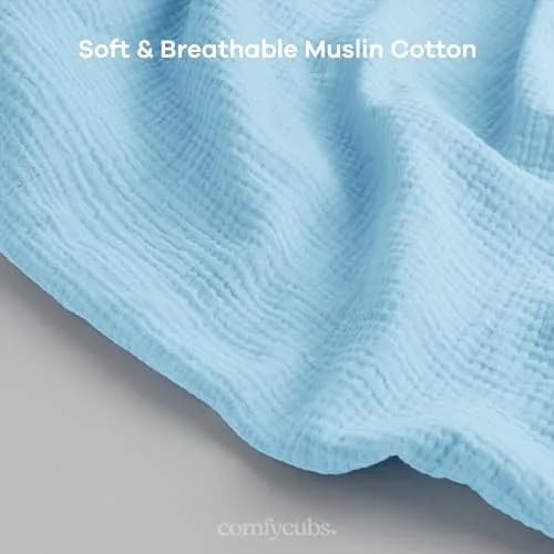 Comfy Cubs Muslin Nursing Cover - 100% Muslin Breastfeeding Cover Sky Blue | Soft & Breathable Baby Nursing Scarf with Adjustable Neck Strap thumbnail 4