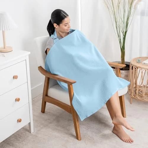Comfy Cubs Muslin Nursing Cover - 100% Muslin Breastfeeding Cover Sky Blue | Soft & Breathable Baby Nursing Scarf with Adjustable Neck Strap thumbnail 2