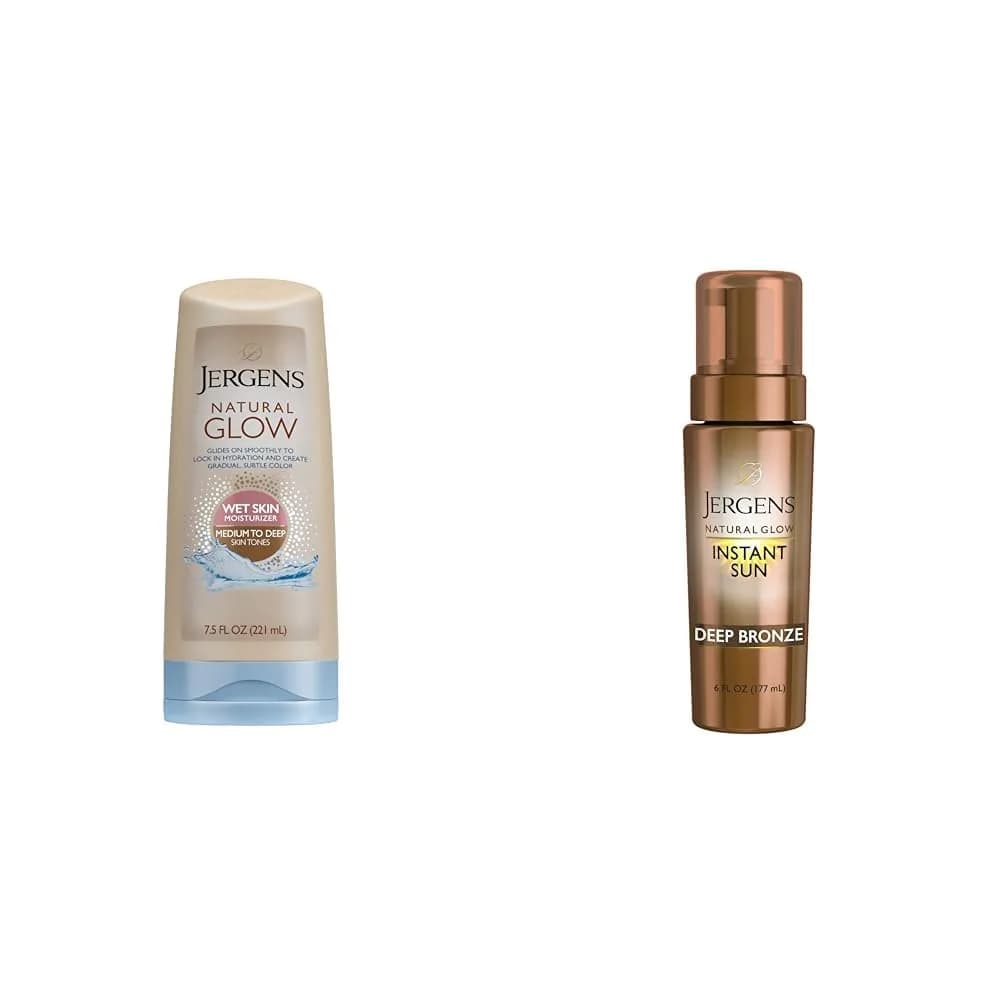 Jergens Natural Glow In Shower Lotion & Instant Sun Body Mousse, Medium to Deep Skin Tone, 7.5 Fl Oz + 6 Oz | Streak-Free Fake Tan - main product image