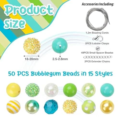Jeacksy Bubblegum Beads 20mm | Colorful Chunk DIY Pen & Jewelry Craft Beads (20mm, 50pcs) thumbnail 2